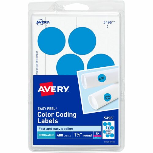 Avery Removable Labels, 1-1/4" Round, 400/PK, Light Blue