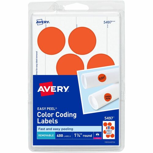 Avery Removable Labels, 1-1/4" Round, 400/PK, Red Neon