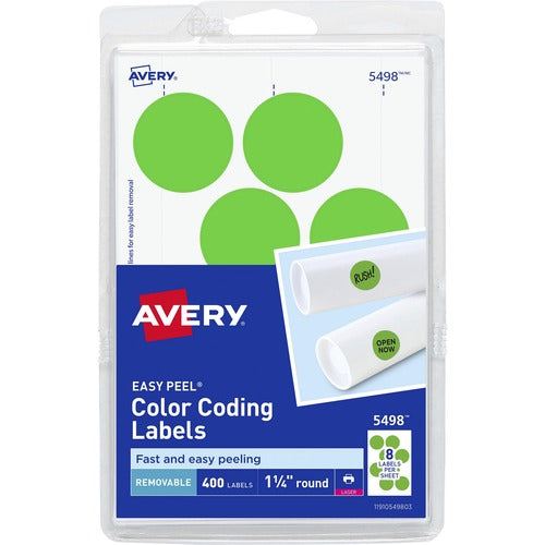 Avery Removable Labels, 1-1/4" Round, 400/PK, Green Neon