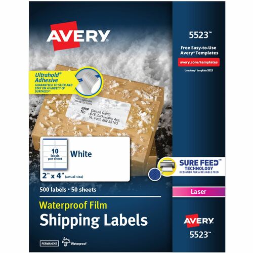 Avery Mailing Labels, Weatherproof, 2"x4", 500/PK, WE