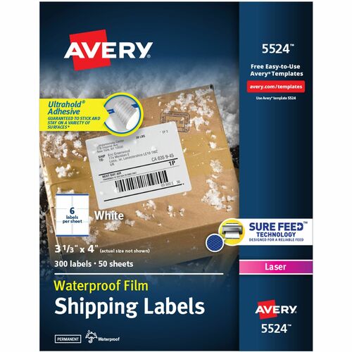 Avery Mailing Labels, Weatherproof, 3-1/3"x4",300/PK, WE