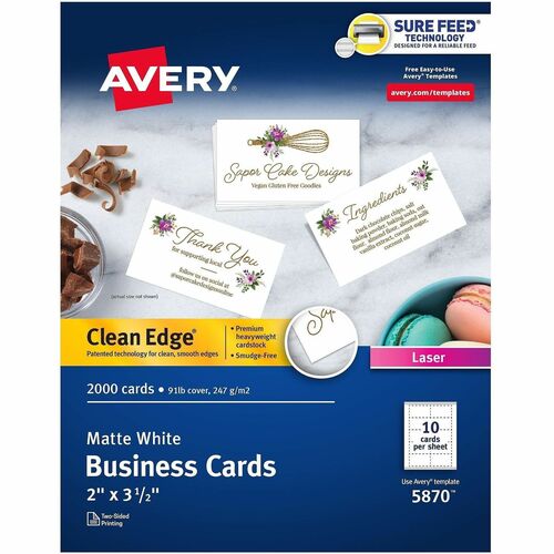 Avery Printable Business Cards,2-Sides,2000/BX,3-1/2"x2",Matte WE