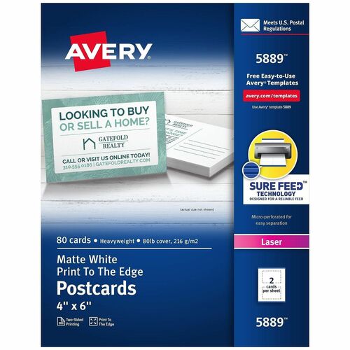 Avery Color Laser Postcard, Perforated, 4"x6", 80/BX, White