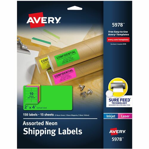 Avery Address Labels, Laser, 2"x4", 150/PK, Neon AST