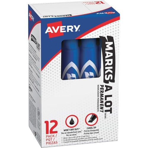 Avery Markers, Permanent Ink, 3/16"Chisel Point, 1 DZ,Blue Ink