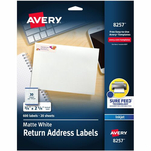 Avery Color Inkjet Labels,Matte,Rectangle,3/4"x2-1/4",600/PK,WE