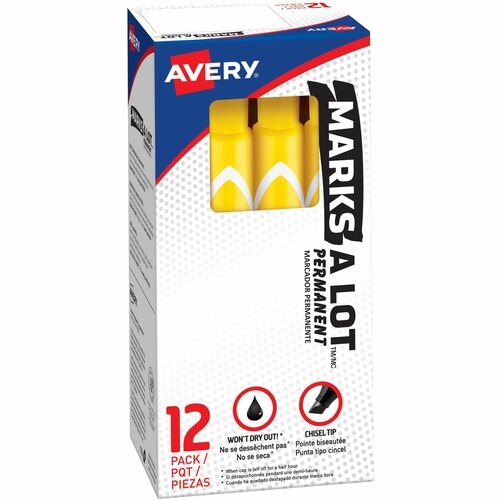 Avery Large Permanent Ink Markers, Chisel Point, Yellow Ink