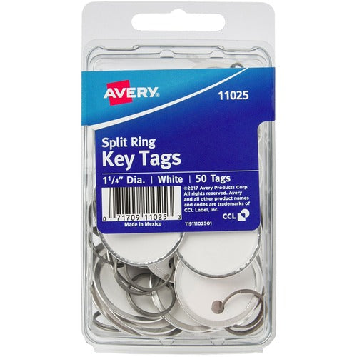 Avery Key Tag, w/ Metal Rim, 1-1/4" Diameter, 50/PK, White