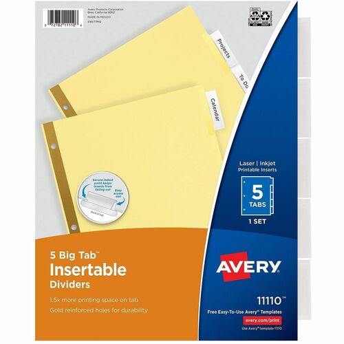 Avery Big Tab Insertable Dividers,11"x8-1/2",5 Tabs/ST,Buff/Clear