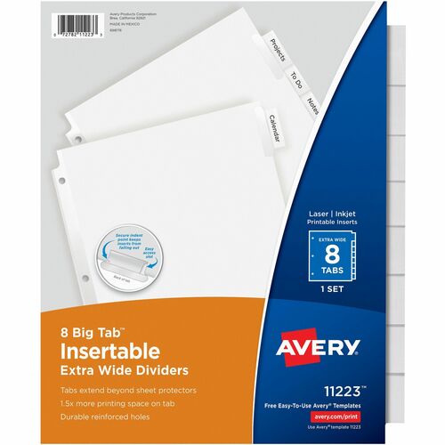 Avery Extra Wide Insertable Dividers,Big Tab,11"x9", 8 Tab/ST, CL