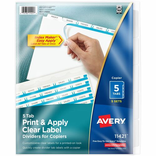 Avery Label Dividers, Copier, 3HP, 5-Tab, 5 ST/PK, 11"x8-1/2", WE