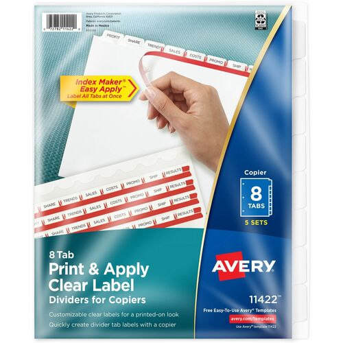 Avery Label Dividers, Copier, 3HP, 8-Tab, 5 ST/PK, 11"x8-1/2", WE