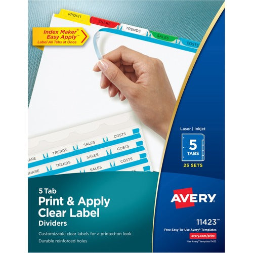 Avery Index Maker, Laser/Inkjet, 5 Tab, 25-Set, 8-1/2"x11",AST