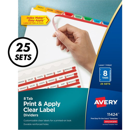 Avery Index Maker, Laser/Inkjet, 8 Tab, 25-Set, 8-1/2"x11",Multi
