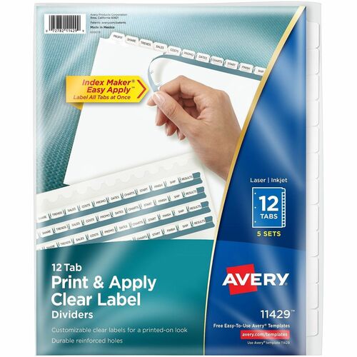 Avery Index Maker, Laser, Punched, 12-Tabs, 1 ST, 8-1/2"x11",CL