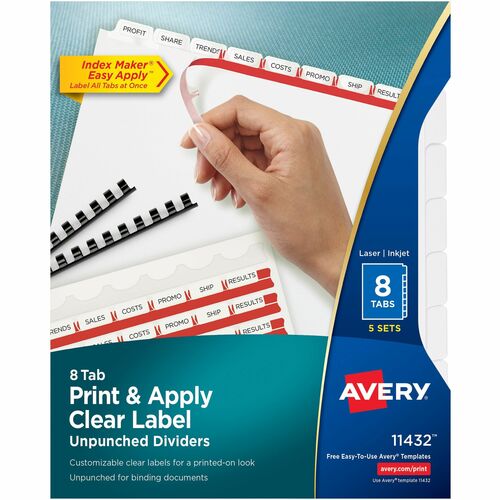 Avery Index Maker, Laser, Unpunched, 8-Tab,5-Set/PK,11"x8-1/2",WE