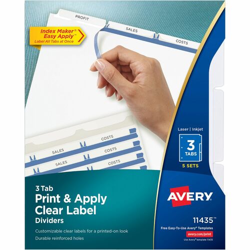 Avery Index Maker, Laser, Punched, 3-Tabs, 5 ST/PK,8-1/2"x11",CL