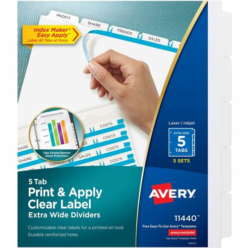 Avery Tab Dividers, Extra-Wide, 5-Tab, 5 Sets/PK, 9"x11",CL