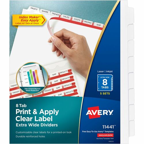 Avery Tab Dividers, Extra-Wide, 8-Tab, 5 Sets/PK, 9"x11",CL