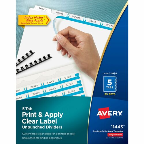 Avery Index Maker, Laser, Unpunched, 5-Tab,25-Set/BX,11"x8-1/2",WE