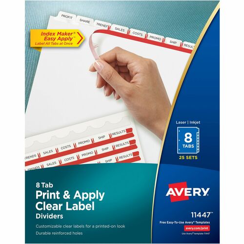 Avery Index Maker, Laser, Punched, 8-Tabs, 25 ST/BX,8-1/2"x11",CL