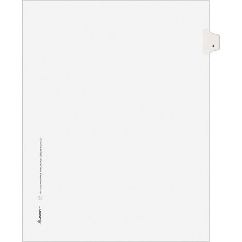 Avery Numeric Divider, "4", Side Tab, 8-1/2"x11", 25/PK, White