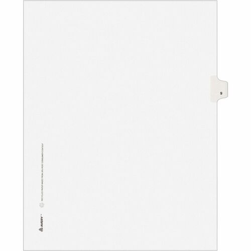 Avery Numeric Divider, "9", Side Tab, 8-1/2"x11", 25/PK, White