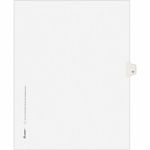 Avery Numeric Divider, "12", Side Tab, 8-1/2"x11", 25/PK, White