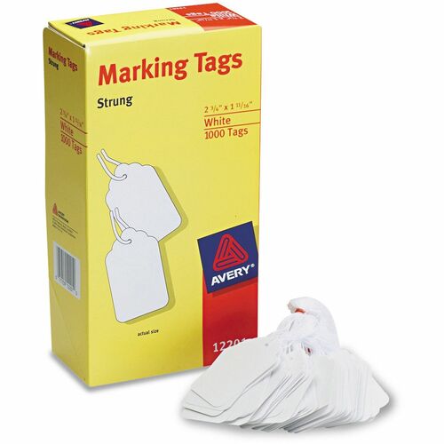 Avery Marking Tags, Strung, 2-3/4"x1-11/16", 1000/BX, White