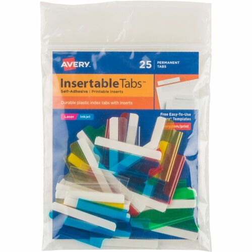 Avery Index Tabs W/ Printable Inserts, 1-1/2"L, 25/PK, Assorted