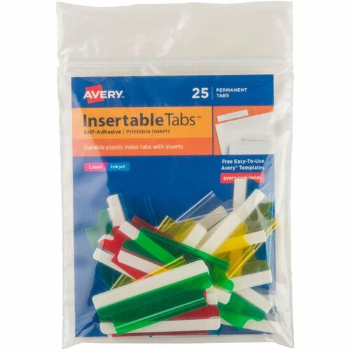 Avery Index Tabs W/ Printable Inserts, 2"L, 25/PK, Assorted