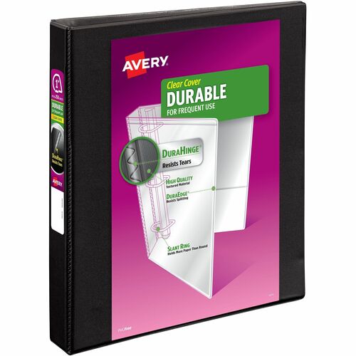 Avery View Binder, Slant Ring, DuraHinge,1" Cap.,11"x8-1/2", Black