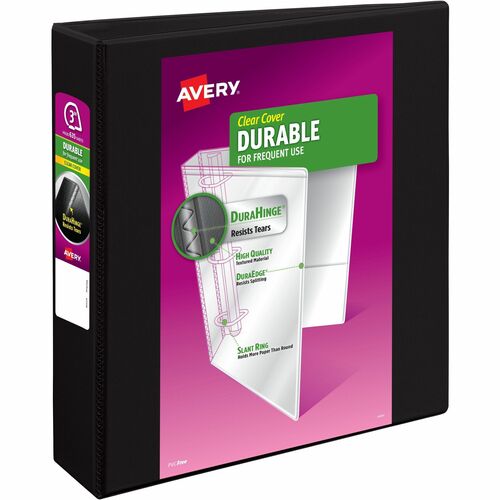 Avery View Binder, Slant Ring, DuraHinge,3" Cap.,Black