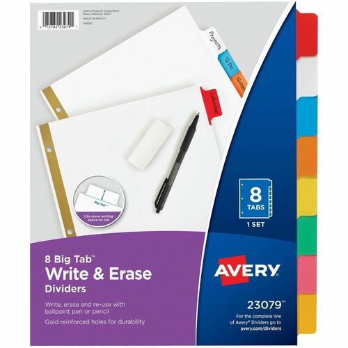 Avery Write-On Dividers,w/Erasable Tabs,8-Tab,11"x8-1/2",Multi