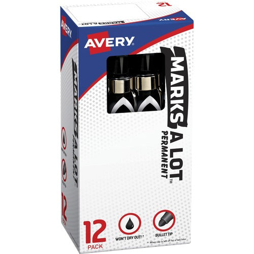 Avery Large Permanent Markers, W/Pocket Clip, Bullet Point, Black