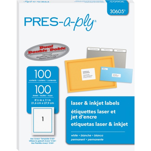 Avery Laser Labels, Full Sheet, 8-1/2"x11", 100/BX, White