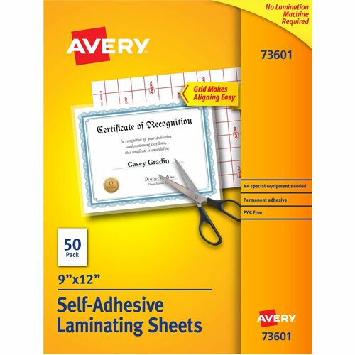 Avery Self-Adhesive Laminating Sheets, 9"x12", 50/BX, Clear