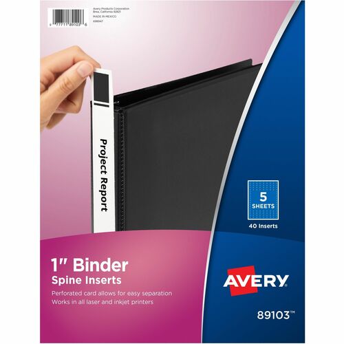 Avery Binder Spine Inserts,1" Capacity, 40/PK, White