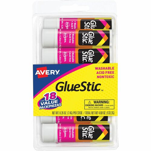 Avery Glue Sticks, Permanent, .26 oz, Value Pack, 18/PK, Clear