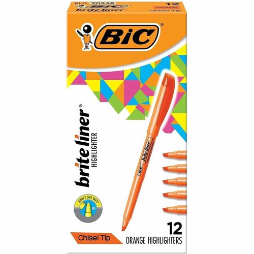 Bic Highlighter,w/ Pocket Clip,Chisel Point,Nontoxic,Orange