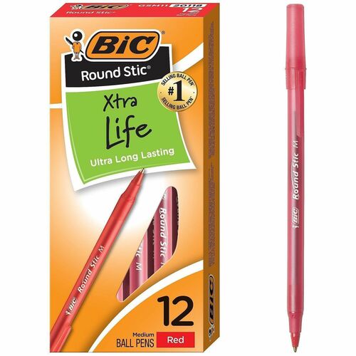 Bic Ballpoint Pens, Stick, Med Point, Red Ink