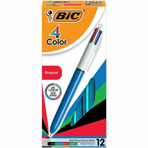 Bic 4-Color Ink Ballpoint Pen, Medium Pt, BE/WE Barrel/AST Ink