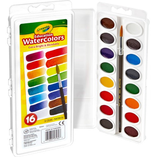 Crayola Watercolors, w/ Brush, 16 Pans, Assorted
