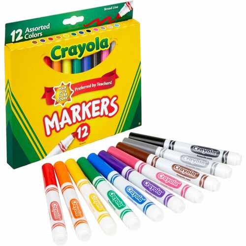 Crayola Classic Markers, Water-Based, Broad Tip, 12/ST, Assorted