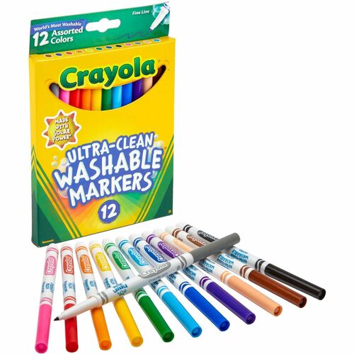 Crayola Washable Markers, Fine Tip, Nontoxic, 12/ST, Assorted