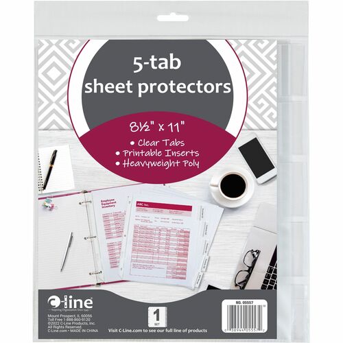C-Line Top Load Sheet Protector, 5 Tab, 8-1/2"x11", Clear