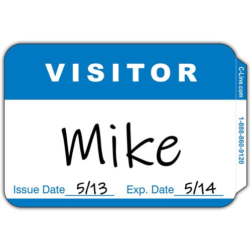 C-Line Visitor Name Badges, 3-1/2"x2-1/4", 100/BX, Blue