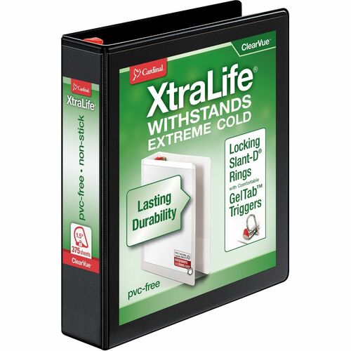 Cardinal Clearvue Binder, D-Ring, 1-1/2" Capacity, 11"x8-1/2", Black