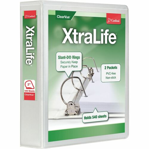 Cardinal Clearvue Binder, D-Ring, 2" Capacity, 11"x8-1/2", White