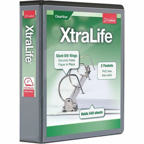 Cardinal Clearvue Binder, D-Ring, 2" Capacity, 11"x8-1/2", Black